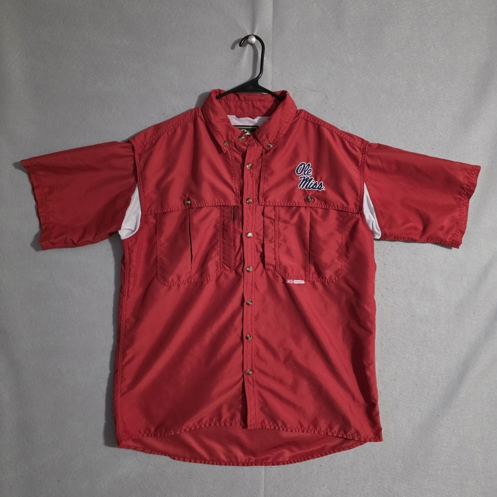 Drake Waterfowl Mens Ole Miss Rebels Button Down Short Sleeve Shirt Size Medium